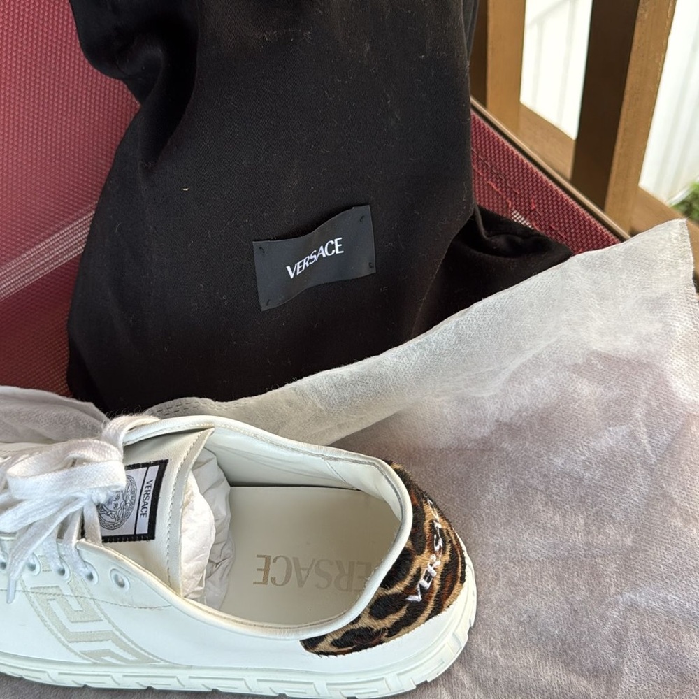Versace White Sneakers with Leopard Detail